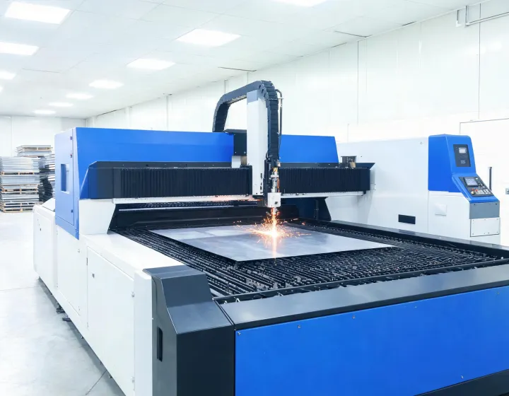 Amada fiber laser cutting cell on a sheet metal production floor